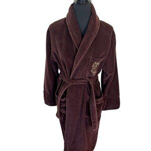 Unisex Brown Terrycloth Robe Pockets Belt Large Charter Club Gold Emblem Vtg